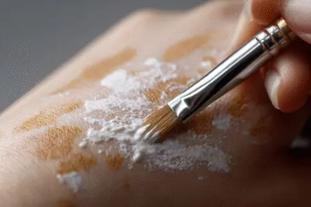 Roka ki nanaša kremo na kožo katere pigment se postopoma vrača ponazarja kako ustaviti vitiligo