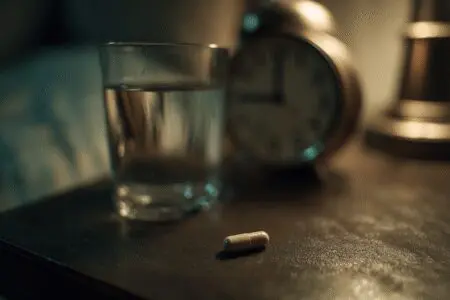 Tableta na nočni omarici z uro v ozadju kot vodnik za kako jemati tablete za potenco