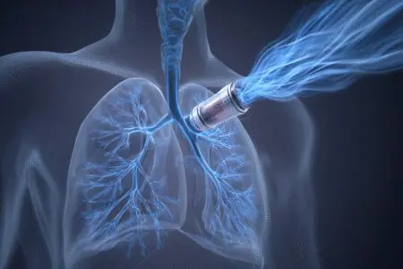 Vpih iz inhalatorja ki širi dihalne poti ilustracija za kako deluje Ventolin