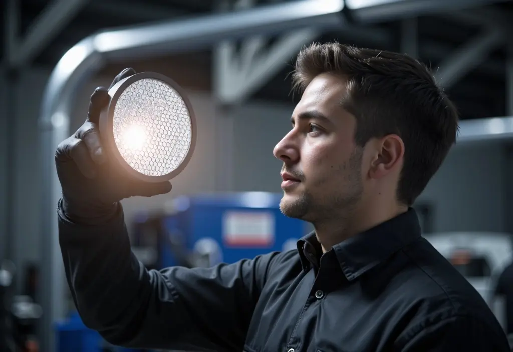 fotografija ki prikazuje kako očistiti dpf filter in preveriti njegovo prehodnost s svetlobo