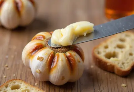 prikaz kako jesti česen ko je pečen in mehak ter se lahko namaže na kruh
