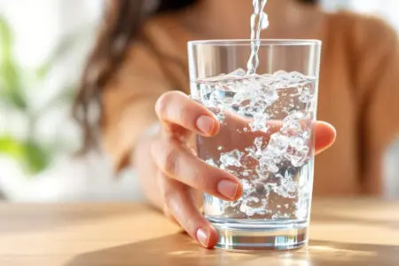 poudarek na hidraciji s kozarcem sveže vode kar je pomembno za to kako znižati bilirubin