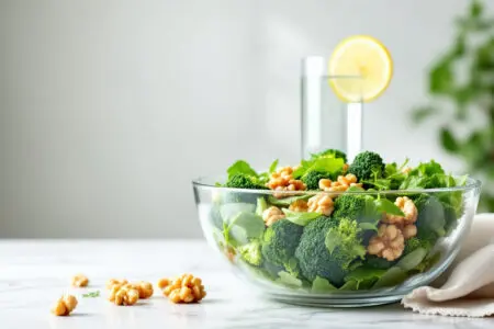 Kako Očistiti Zamaščena Jetra – Dieta Alkohol Ne Gibanje sveža in zdrava zelena solata ki simbolizira prehrano za pomoč pri tem kako očistiti zamaščena jetra