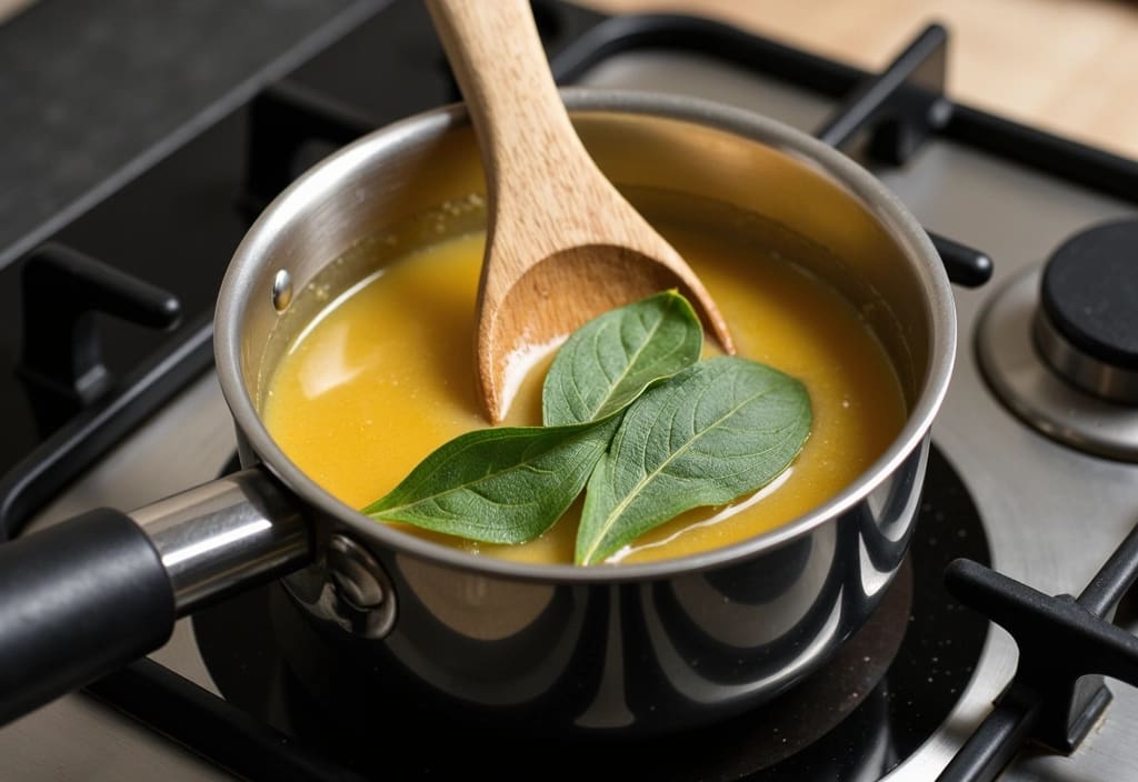 počasno segrevanje medu z listi žajblja kar je ključen postopek kako narediti žajbljev med