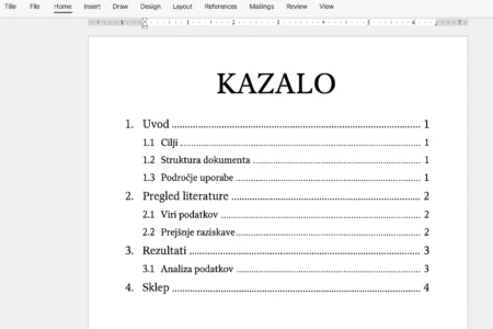 kako narediti kazalo v wordu